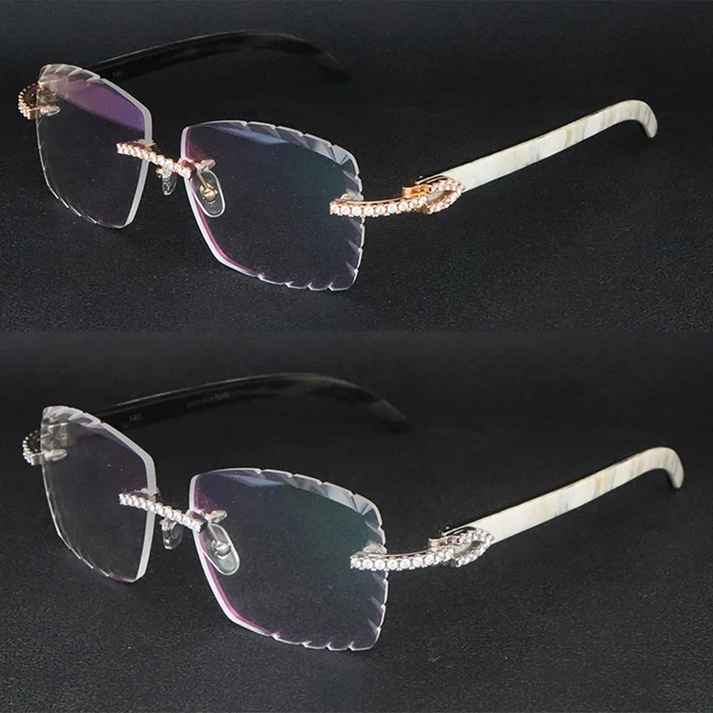 Novos óculos de madeira Moissanite Diamond Set Rimles Designer Eyewear Mulheres Vintage Mens Original Branco Dentro Preto Buffalo Horn Conches Ópticos Óculos Sem Aro Homens