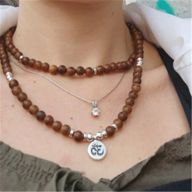 Pendant Necklaces 108 Wooden Beads Buddhism OM Lotus Flower Of Life Necklace For Women Men Rosary Bracelets Vintage Prayering Jewelry Gord22