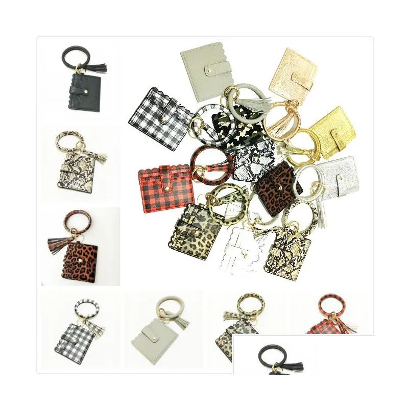 Keychains Lanyards 13 Styles Fashion Leopard Snakesskin Plaid Clutch Keychain Big O Wristlet Armband Tassel Kreditkort Plånbok KE DH2WV