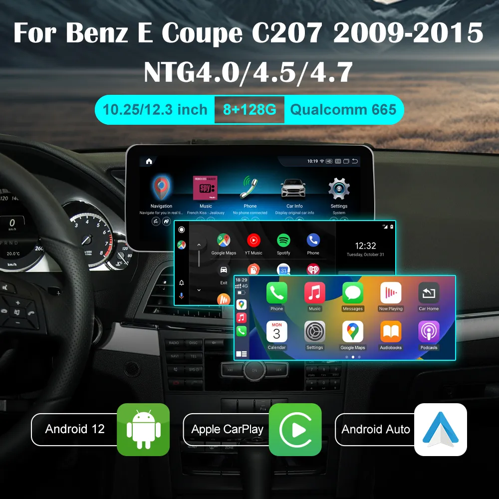 10,25 "o 12.3 '' Qualcomm Android 12 8G RAM 128 Rom PC CAR RADIO GPS Navigazione Bluetooth WiFi Head Schermata dell'unità Head per Mercedes Benz E Coupé W207 2009-2016