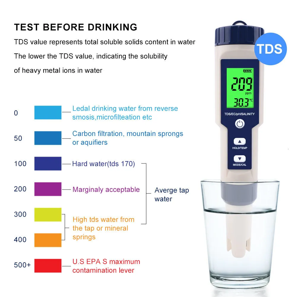 Kits de test d'eau du compteur TDS pour l'eau potable, compteur TDS,  compteur EC et compteur de température 3 dans 1, 0 -9990 ppm écran LCD