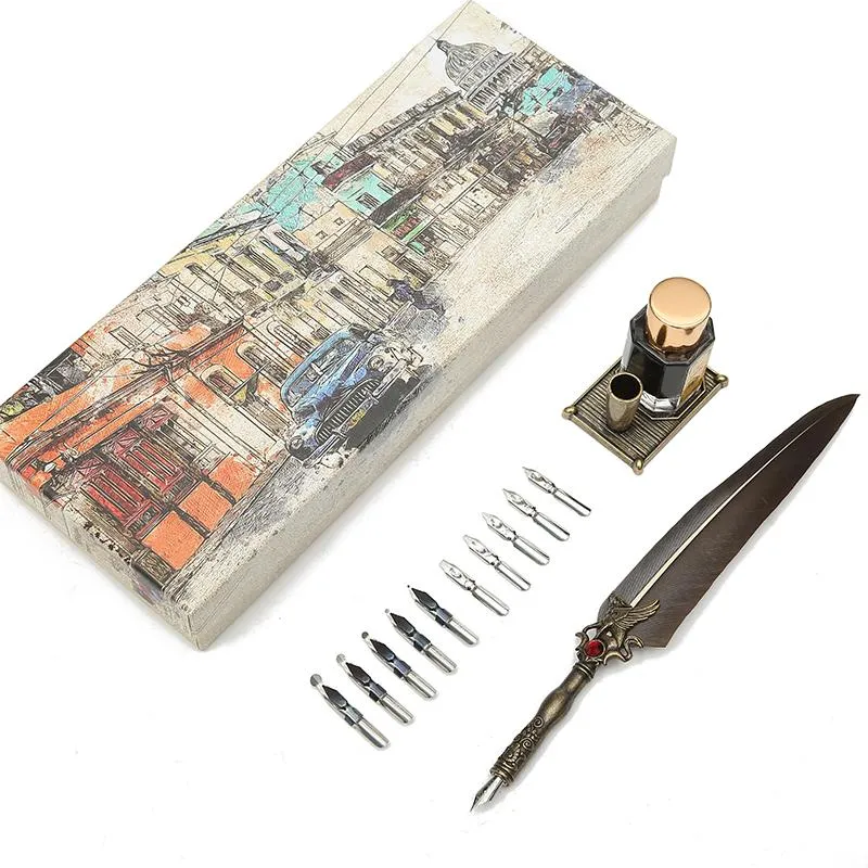 Pens rétro British Pinellerie Dip Fountain Pen Set Christmas Halloween Special Calligraphie Set Feather Pen