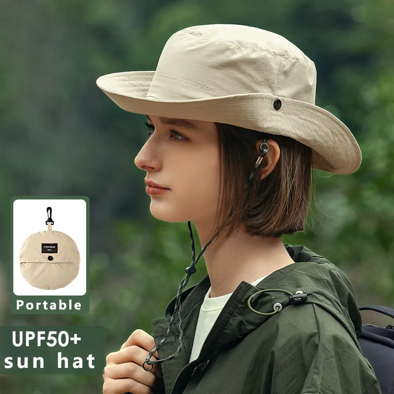 2023 NOWOŚĆ Summer Kobiet Bucket Hat Waterproof Składany 6 cm Brim Sun Hat Hangable Outdoor Mountain Camping Ochrona UV Basen Cap