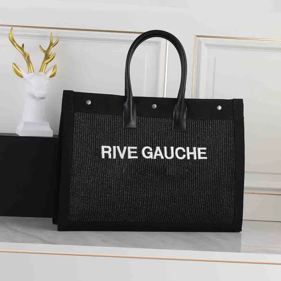 luxury designer Rive Gauche tote Bag In Raffia And Leather shopping yslly Womens handbags summer Raffia linen Large Beach bags travel Cross body Shoulder tote bag