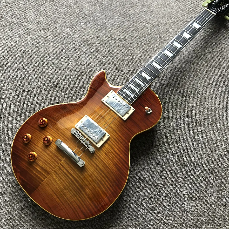 Custom Shop, guitare électrique Smoky Left Hand Tiger LP, touche palissandre, matériel chromé, livraison gratuite