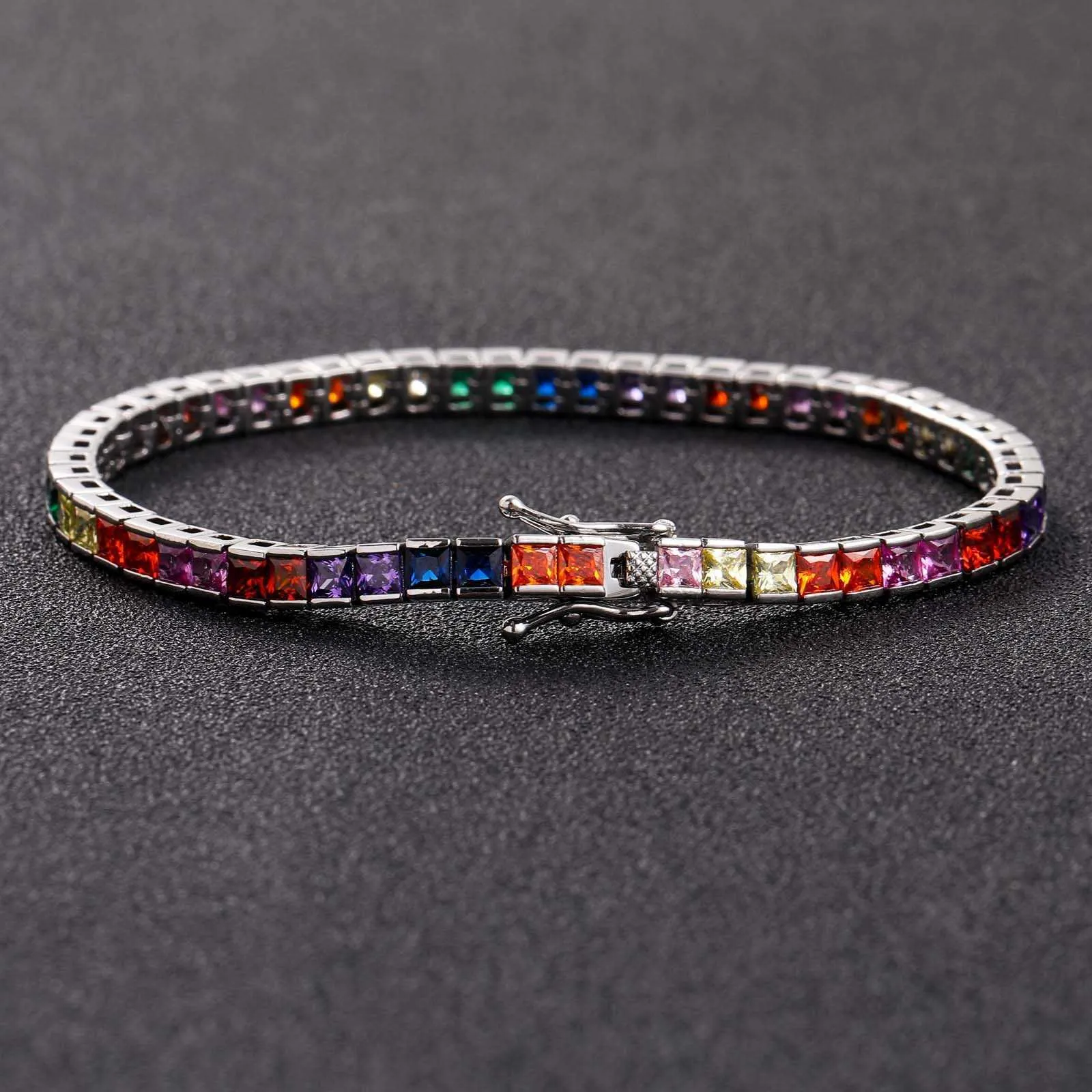 Colorful Boutique Hip Hop tennis bracelet with Square Zircon Colorful Boutique Hip Hop tennis bracelet with Square Zircon