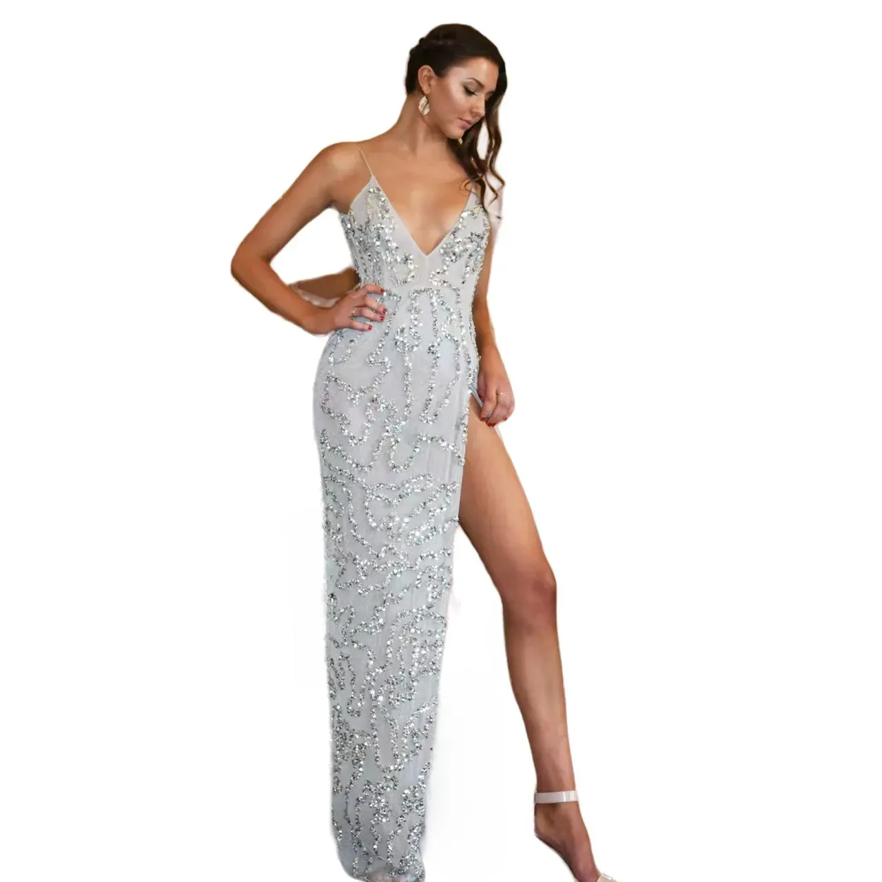 Sexy ruban sirène robes de bal pour les filles noires cristal strass paillettes sangle haute fendue pailletée formelle fête d'anniversaire robes de soirée