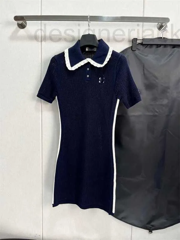 Basic & Casual Dresses Designer Summer New Spicy Girl Style Slim Fit Polo Collar Contrast Ribbon Decoration Short Sleeve Knitted Dress for Women J9NF
