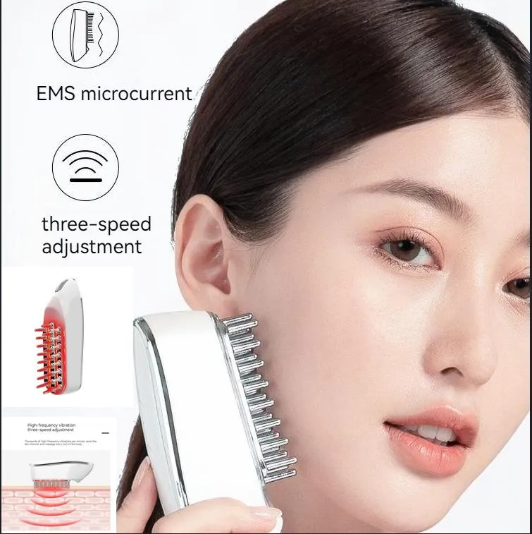 LED Head Scalp Massager EMS Microcurrent Neck Facial Massage Hair Regeneration Healthy Scalp Therapy Radiofrequency Hair Care Meridian Electric Massage Comb