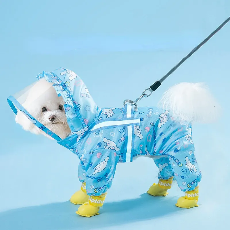 Dog Apparel Raincoats Pet Clothing Dogs Four Feet Dog Clothes Costume Water Proof Small French Bulldog Print Cute Spring Blue Boy Mascotas 230627