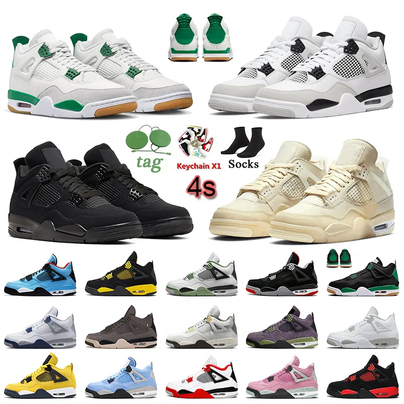 Retro 4 Nike Air Jordan 4 Off White Sapatos de basquete para homens e mulheres Travis Scott J4 SB x Jordan 4s Jumpman Pine Green Black Cat Military Sail