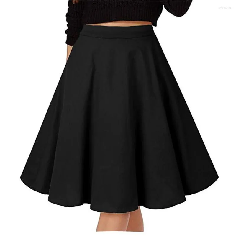 Elegant Black Cotton Skirt Flare A-Line, Hepburn Style, Knee