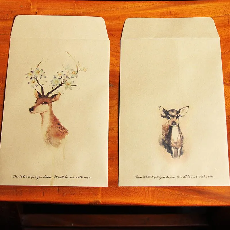 Envelopes 50pcs/set Paper Envelopes Vintage Brown template cute Deer mini window wedding invitation envelope/postcard gift envelope