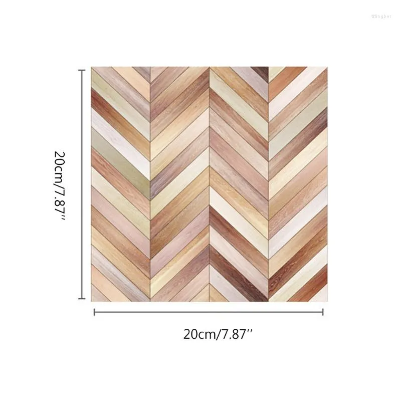 Adesivos de parede 20 peças imitação de grão de madeira 3D piso de ladrilho faça você mesmo cozinha autoadesiva QX2E