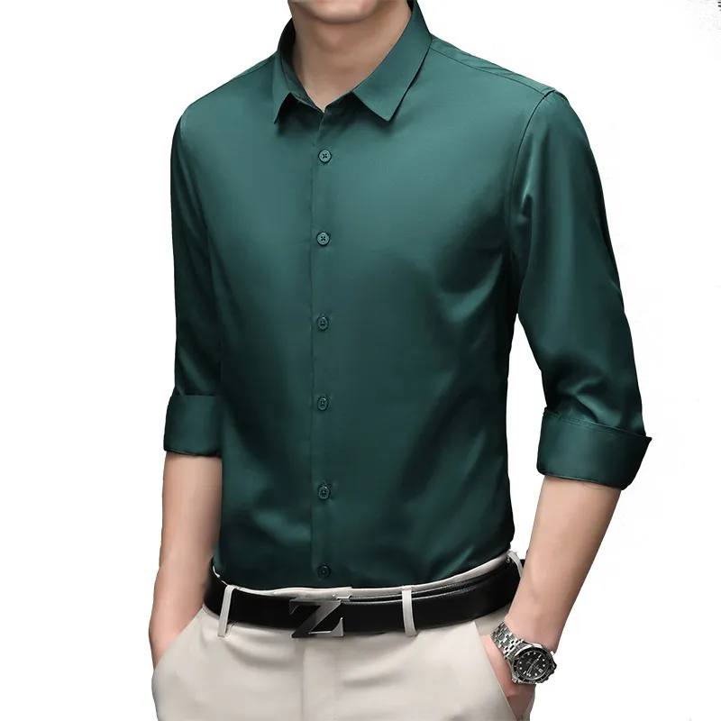 Chemises habillées pour hommes 6XL Pure Color Easy Care Formal Business Smooth Soft OfficeWorking Wear Standardfit Stretch Men Shirt Long Sleeve Slim Fit 230628