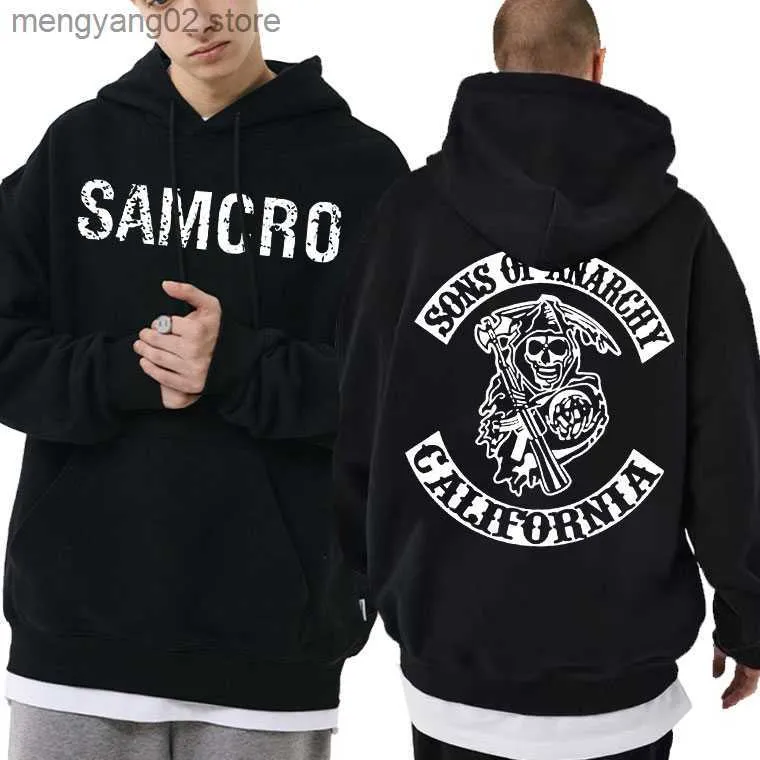 Moletons masculinos com capuz Y2k Sons of Anarchy SAMCRO Impressão Streetwear Homens Mulheres Harajuku Design de marca Moletom com capuz masculino de grandes dimensões T23628