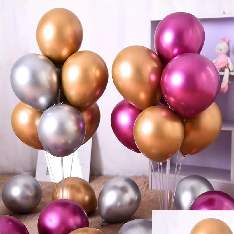 Décoration de fête 50 Pcs / Lot Ballon Coloré 10 Pouces Latex Chrome Métallique Hélium Ballons De Mariage Anniversaire Baby Shower Arche De Noël D Dhwfj