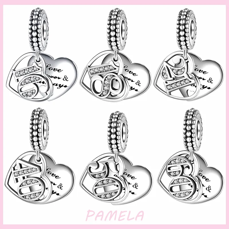 925 Silver Fit Pandora Charm 925 Bracelet Arabic Numerals Charm 16 18 21 30 40 50 Number charms set Pendant DIY Fine Beads Jewelry