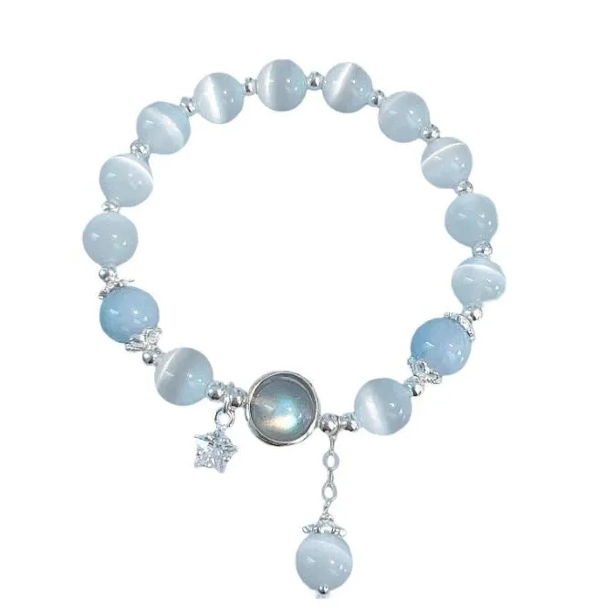 Perles Conception Bracelets Étoile Papillon Opale Aigue-Marine Pierre De Lune Cristal Femmes Bracelet Pour Fille Dames De Luxe Élastique 8Mm Perle Cha Otzpa