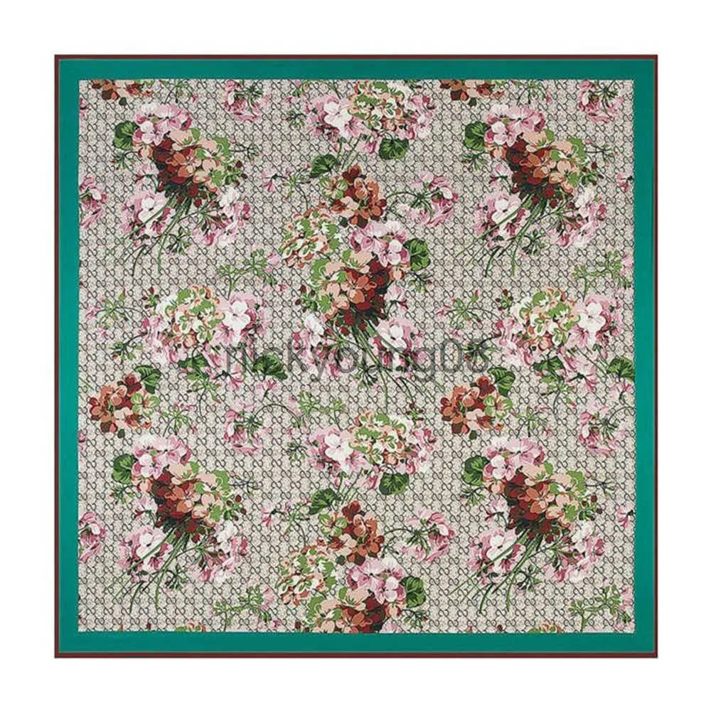 Cachecol feminino de sarja de bandanas de seda 130*130 cm Euro Design Geranium Flower Print Square Cachecóis de presente de alta qualidade moda grandes xales de seda x0628