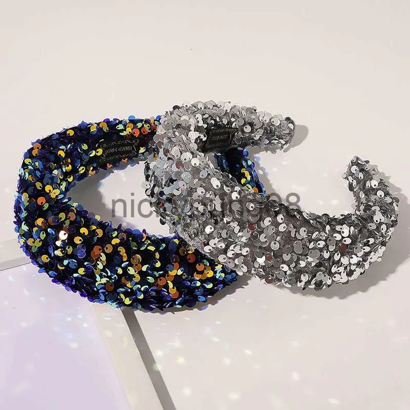 Bandanas Fashion Shining paljetter Head Hoop Lady Sponge Hair Hoop Färgglad bred pannband Brimmade glitter hårband Söt enkel huvudbonad x0628