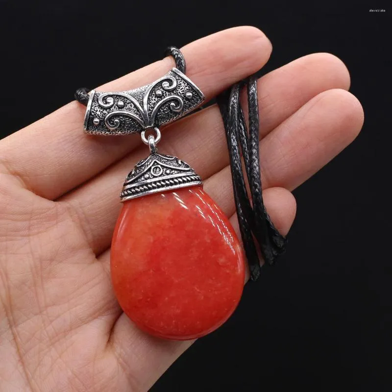 Pendant Necklaces Natural Red Stone Necklace Water Drop Shape Agates For Women Men DIY Jewerly Gift