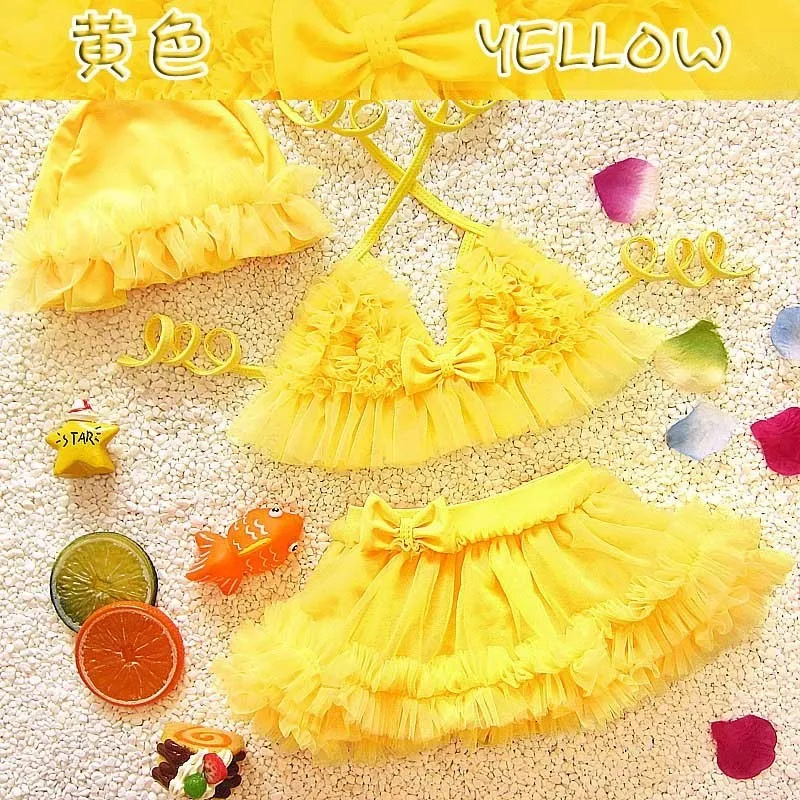 Pajamas Baby Kids Girls Bikini Princess Three Piece Swimming Suit Split Top Skirt Hat Swimwear Summer Beach Children Swimsuit SA4001 230628