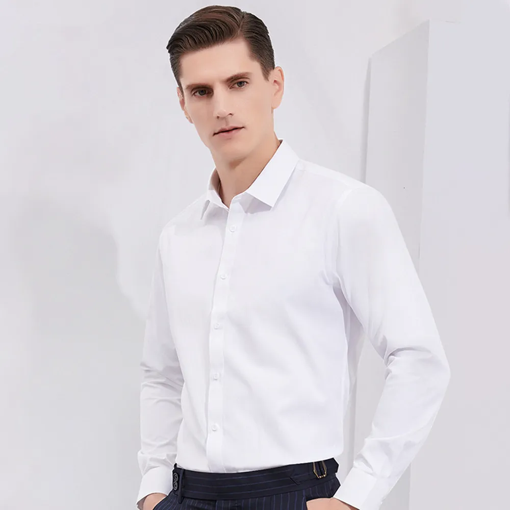 Camisas sociais masculinas de fibra de bambu, camisa branca manga longa, ajuste regular, camisas sociais formais de negócios, tamanho grande 8XL 7XL 6XL 5XL 230628