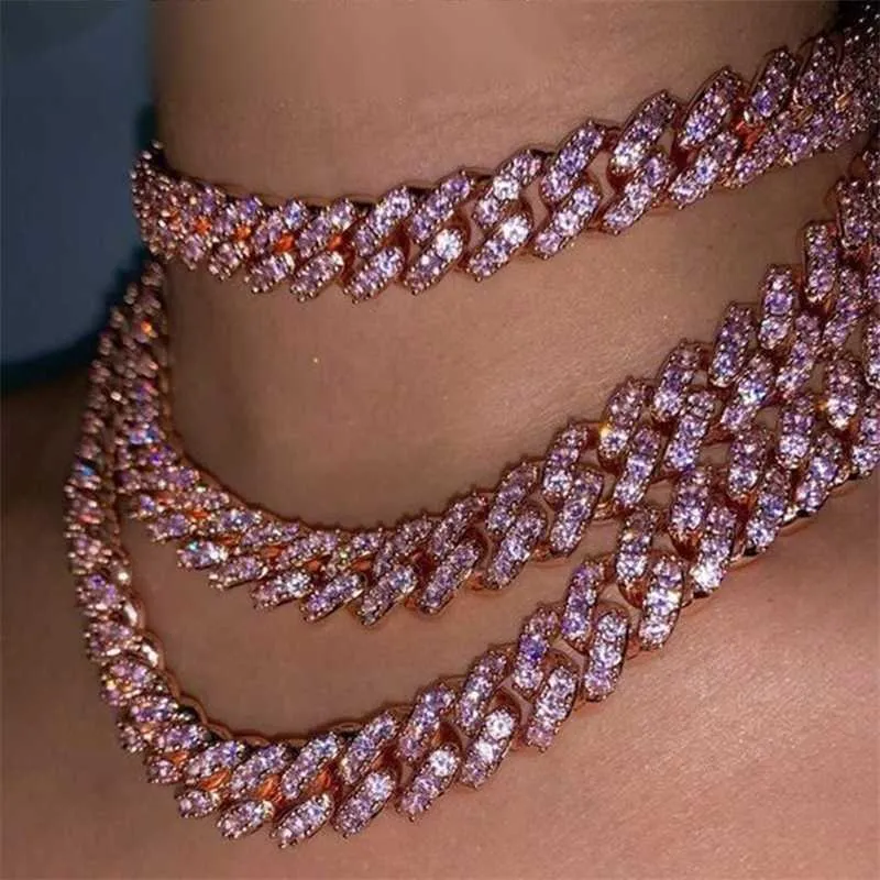 Strands Caraquet Bling Rose Cristal Cuba Lien Collier Ras Du Cou pour Femmes Or Argent Couleur Mode Punk Hip Hop Chunky Rappeur Bijoux 230613