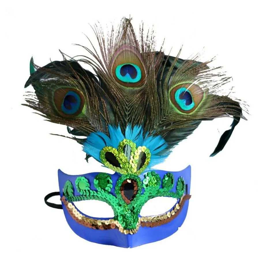 Party Masks Peacock Sequin Mask Rhinestone Masquerade Half -Face för fester Halloween Födelsedagar - Gift Drop Delivery Home Garden Fes Dhvll