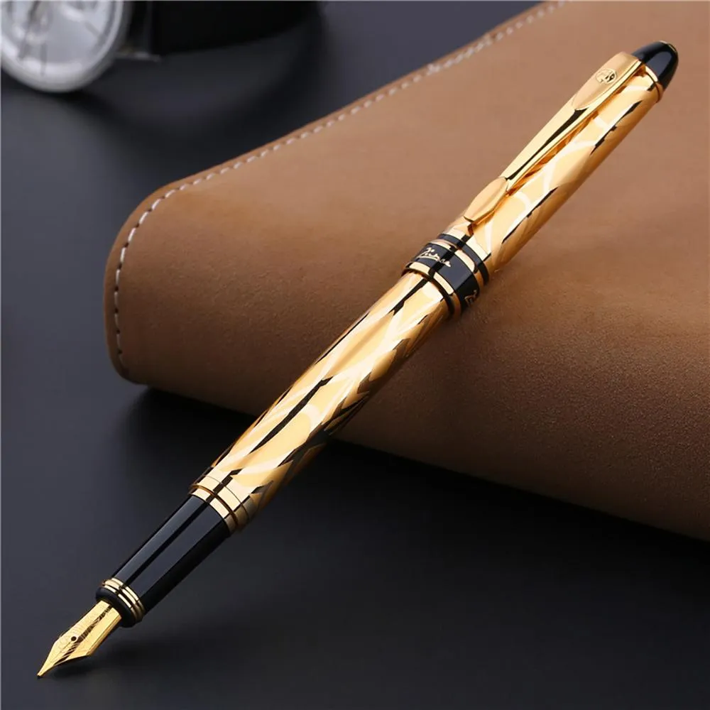 Pennor Picasso 901 Metal Fountain Pen Amorous Feeling of Paris Iridium Fine NiB 0,5 mm Golden Office Business School Writing Present