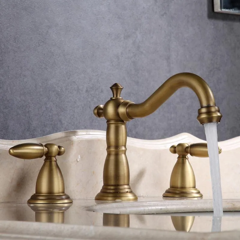 Bathroom Sink Faucets Black Antique Three-hole Basin Split Faucet Three-piece El Home Waterfall Accessories