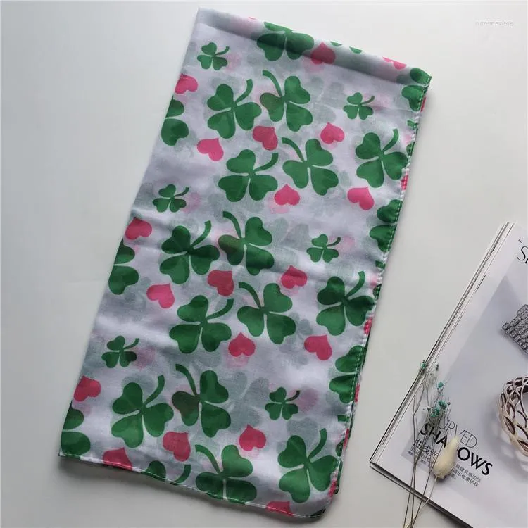 Scarves 2023 Green Clover Print Scarf Hijab Women Long Soft Love Pattern Shawl Four-leaf Wrap