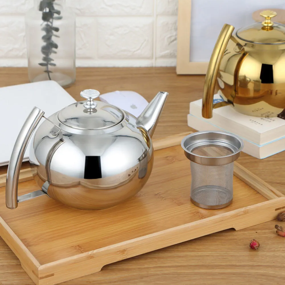 Water Bottles Silver Gold Colors 15L2L Teapots Stainless Steel Kettle el Tea Pot with Filter Coffee Restaurant 230627