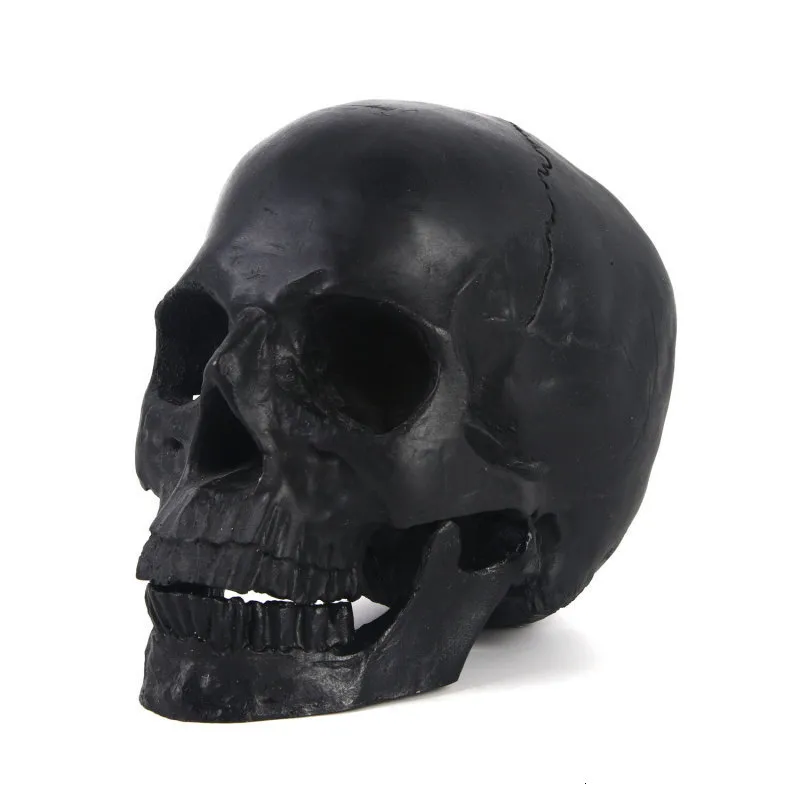 Deko-Objekte, Figuren, Heimdekoration, schwarz, lebensgroße Totenkopf-Statue, Kunstharz, Kunsthandwerk, Figuren, Halloween, dekorative geteilte Skelett-Skulptur 230627