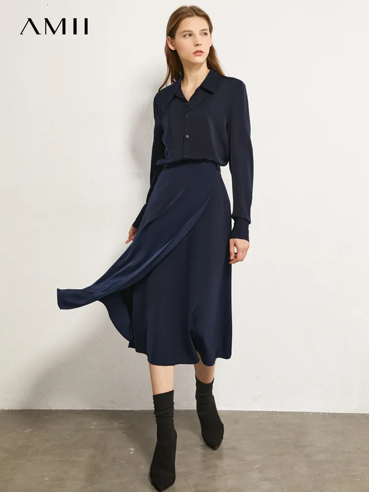 Tvådelt klänning amii vårkjolar för kvinnor långärmad skjorta mode blus midi kjolar kvinnliga kläder separat försäljning 12030517 230627