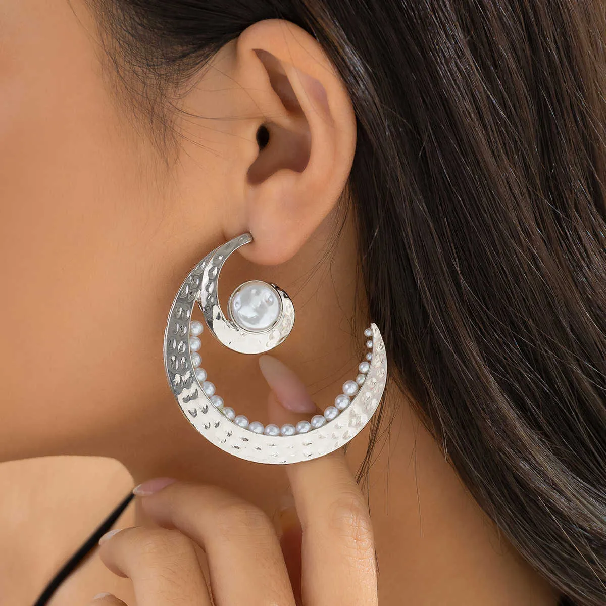 Freshwater pearl dangle hoop earrings. Approximately 1