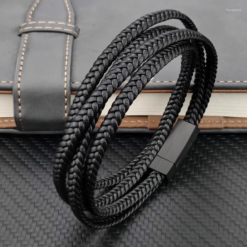 Charm Bracelets Design Double Layer Hand-woven Braided Rope Leather Men Steel Buckle Fashion Women Men's Jewelry Birthday Gift