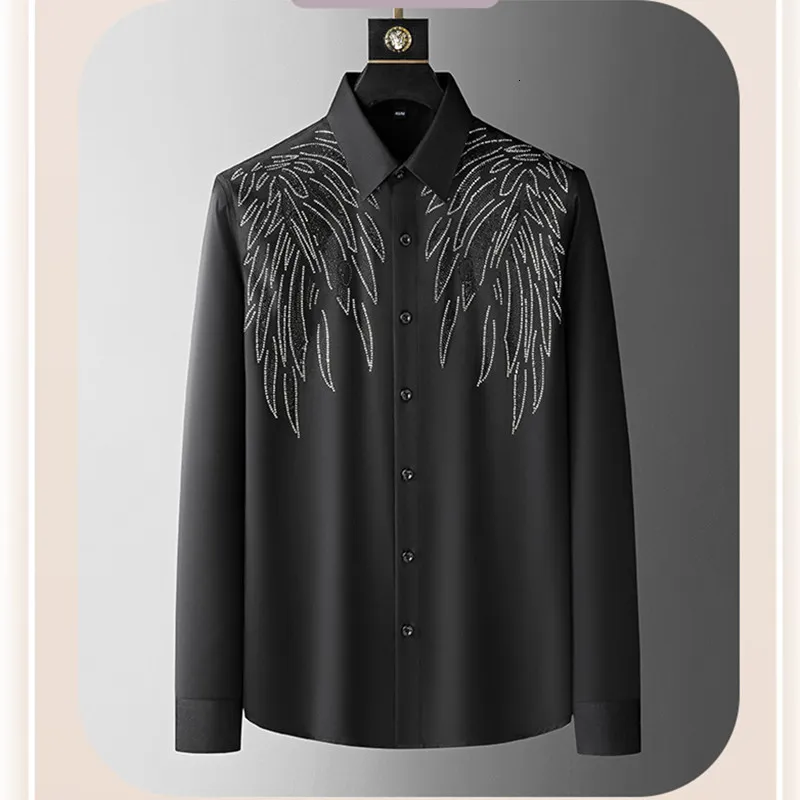 men's rhinestone dress shirts White Black Tear Drop Rhinestone Shirt 3XL / White / COTTON