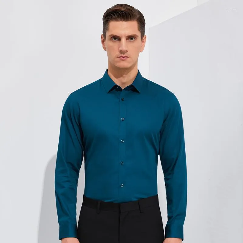 Chemises habillées pour hommes Chemise classique en coton sans repassage pour hommes Conception sans poche Manches longues Coupe standard Homme Formel Affaires Social