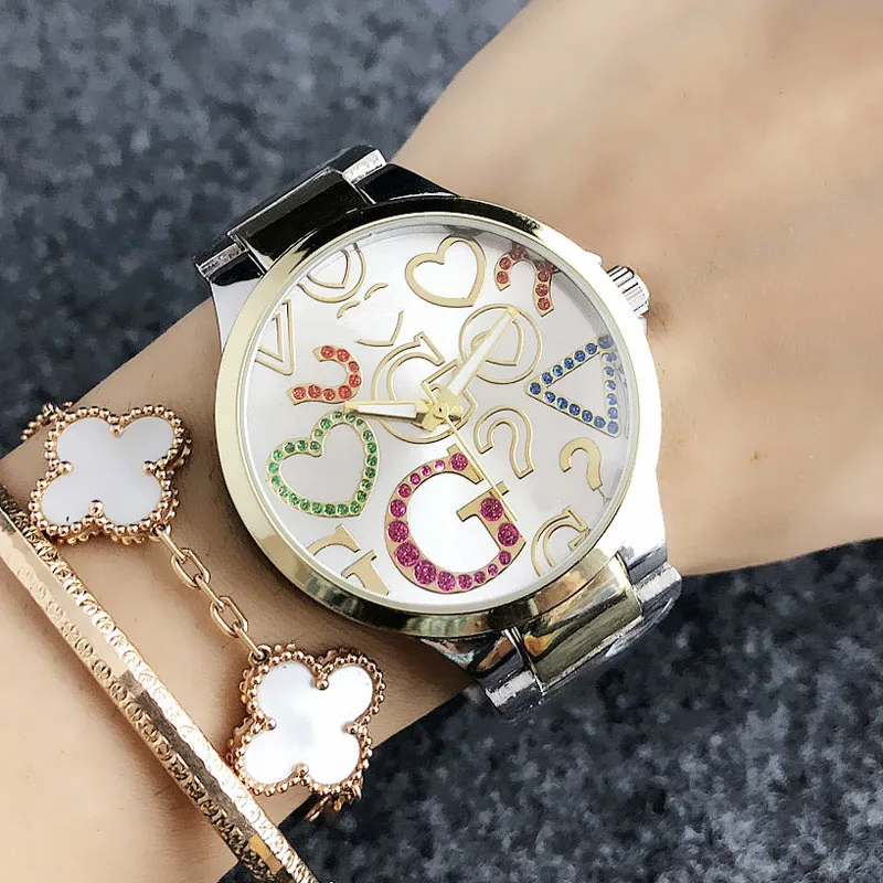 Montre femmes color cristal mode grandes lettres Style m tal acier bande Quartz montres bracelets