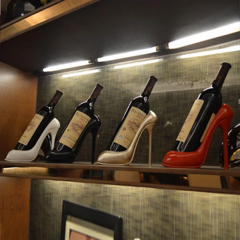 Hilarious Home High Heel Wine Bottle Holder - Gold Glitter Conversation Starter Rack, Holds Standard Bottle