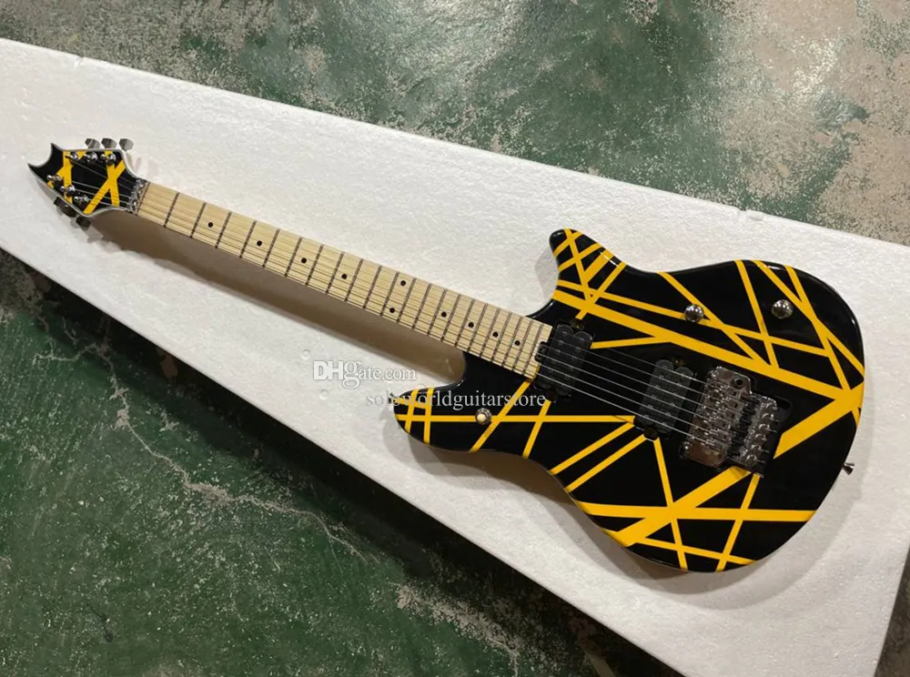 Glossy Black Yellow Stripe Electric Guitar with Chrome Hardware Maple Fingerboard Can be customized