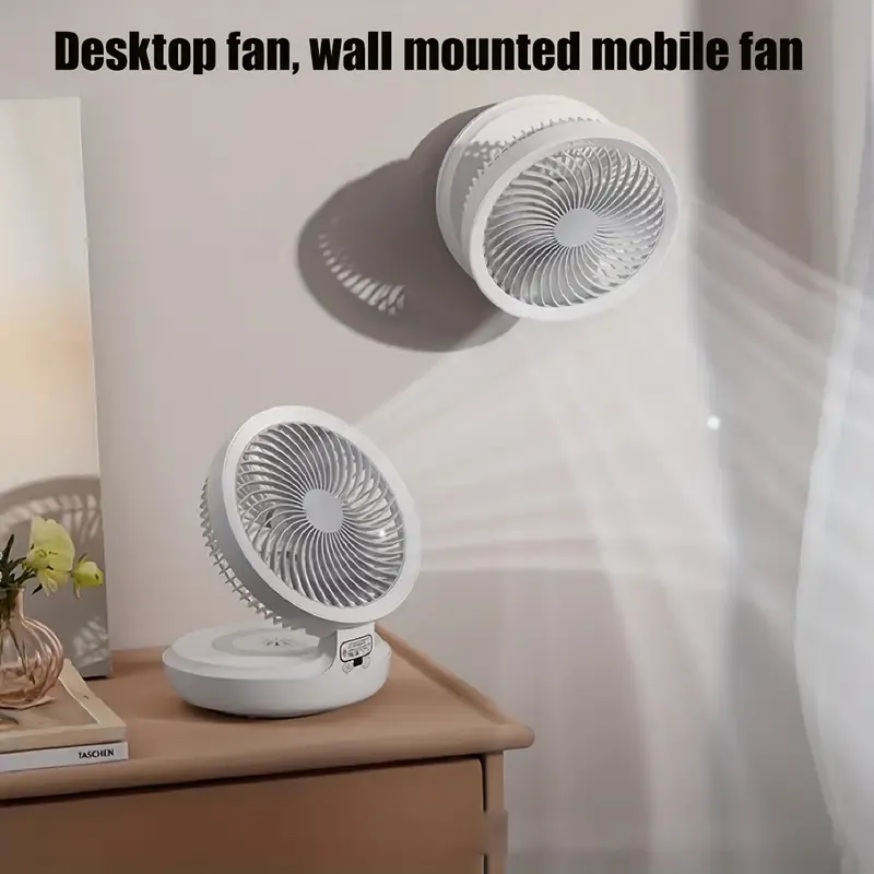 Tragbarer USB-Ventilator, Wandventilator, Camping-Ventilator mit 5-Farben-LED-Licht, wiederaufladbarer Ventilator, leiser Schreibtisch-Ventilator, verstellbarer Kopf, Wandmontagetisch