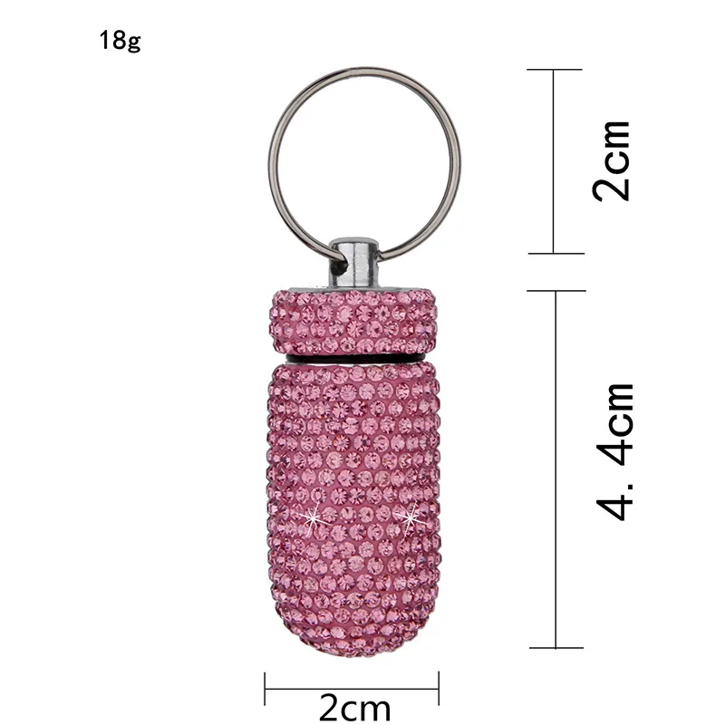 Diamond Small Medicine Bottle Keychains Portable Waterproof Aluminum Alloy Medicine Tank Storage Box 