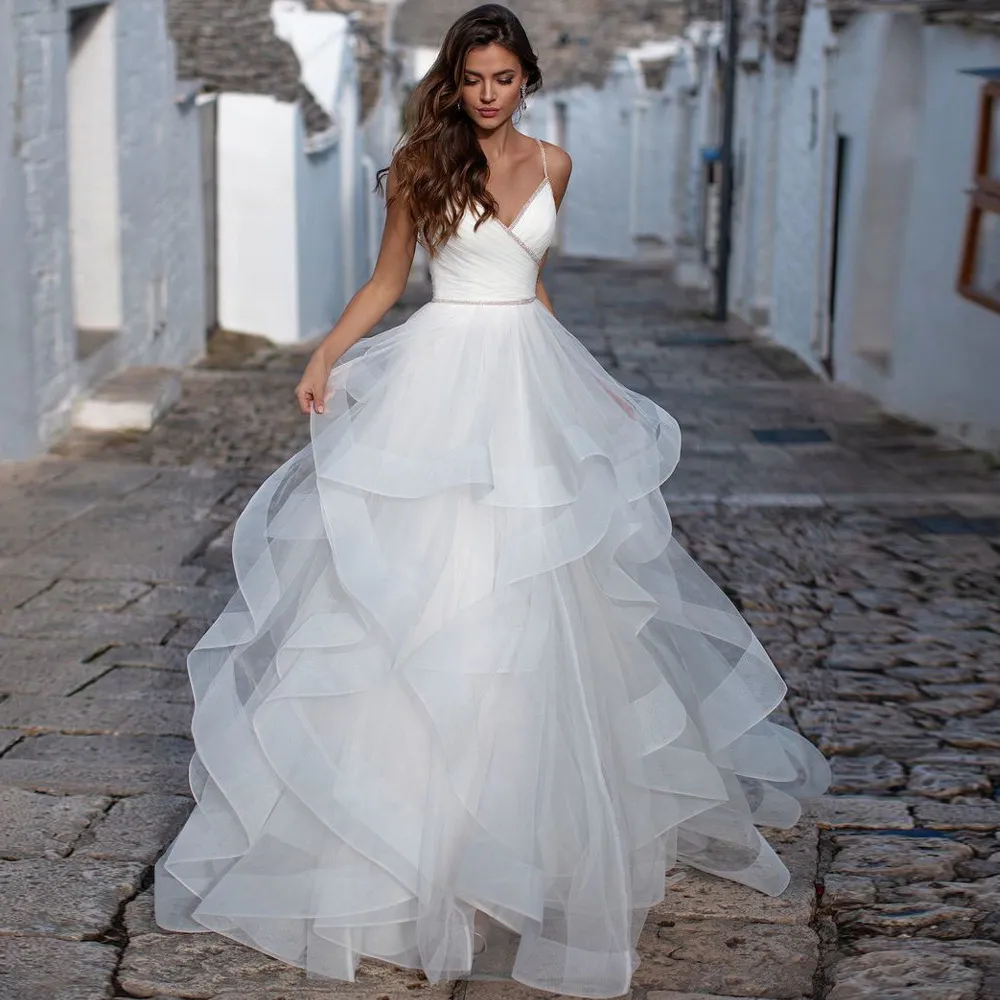 open lace back dress SUFUTOP Long A Line Lace Tulle Wedding Dresses for Bride Ivory Empire Waist Spaghetti  Straps Corset Ball Gowns at Amazon Women's Clothing store