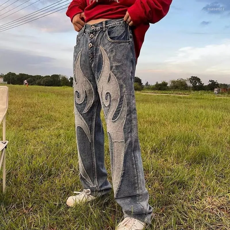 Jeans da uomo da donna a vita bassa Y2k con stampa pantaloni in denim a gamba larga moda estiva streetwear 2023