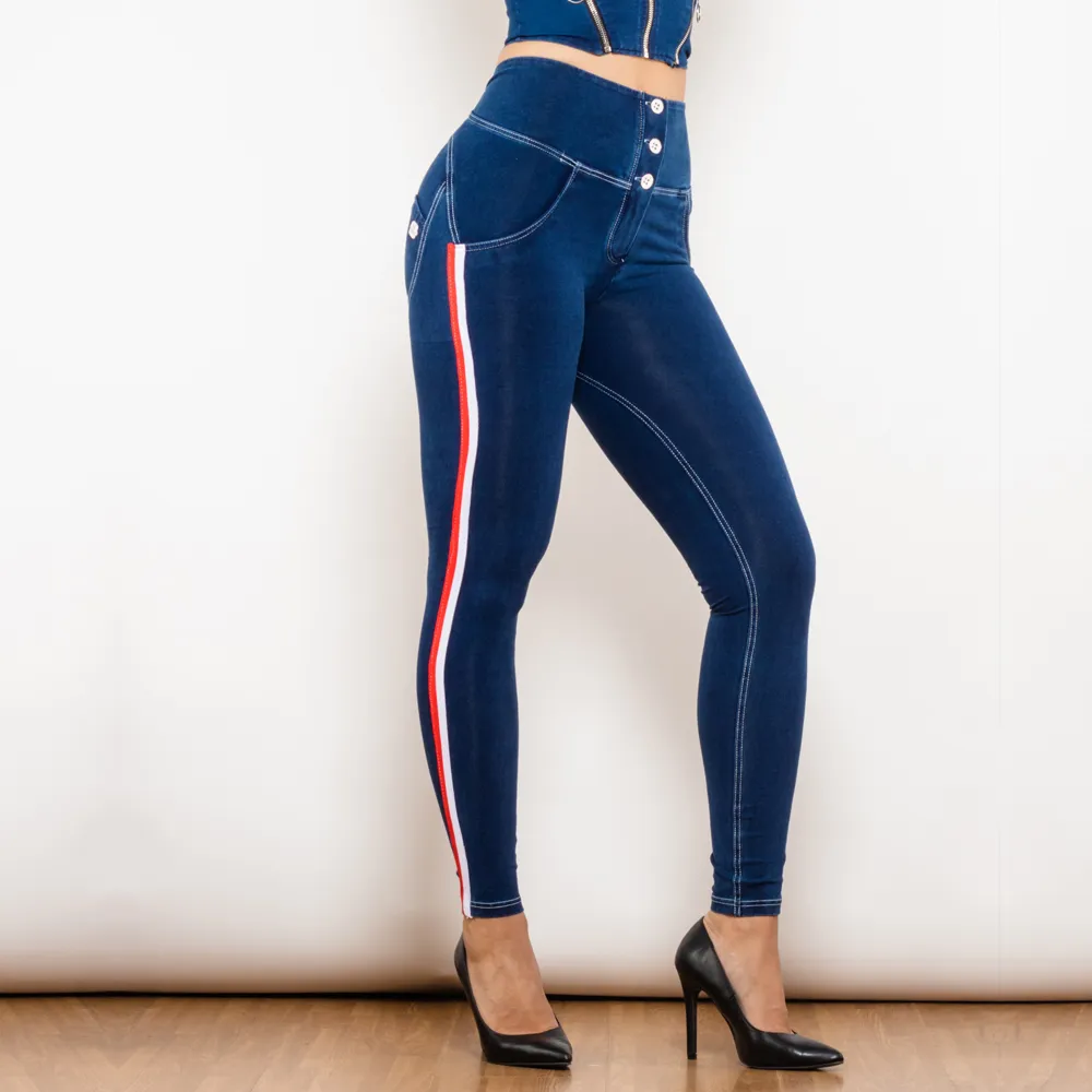 Melody Seam Hug Stretch Skinny Jeans With White & Red Stripe, Side Scrunch  Bum Jeggings, High Waist Bootstrap Small Button Up Shascullfites From  Shascullfites, $27.58