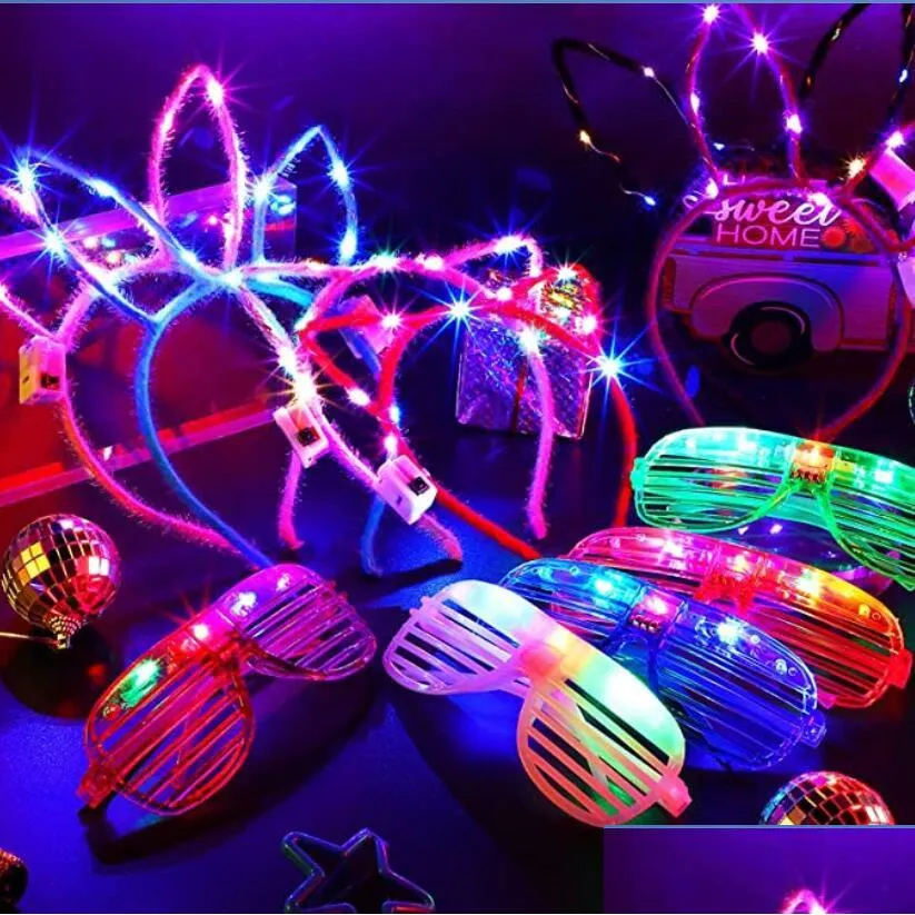 Autres fournitures de fête d'événement Partyshine Led Lapin Chat Oreille Couronne Bandeau Néon Lunettes Coiffe Pour Mardi Gras Anniversaires S M Dhmng