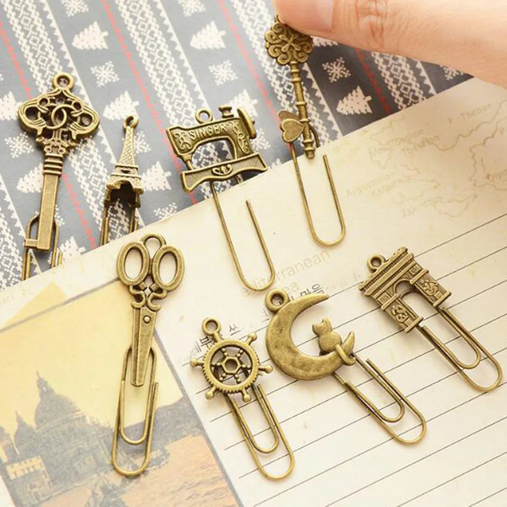 Bookmark 10 Piecelot Cute Metal Vintage Key Bookmarks Paper Clip For Book Stationery School Office Pagination Mark Marks 230627